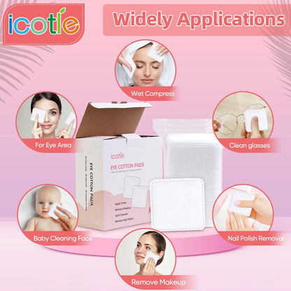 200-Count 100% Cotton Ultra Soft Square Eye Cotton Pads – Spunlace Technology, Makeup Remover Pads for Facial Cleansing, All Skin Types