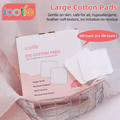 200-Count 100% Cotton Ultra Soft Square Eye Cotton Pads – Spunlace Technology, Makeup Remover Pads for Facial Cleansing, All Skin Types