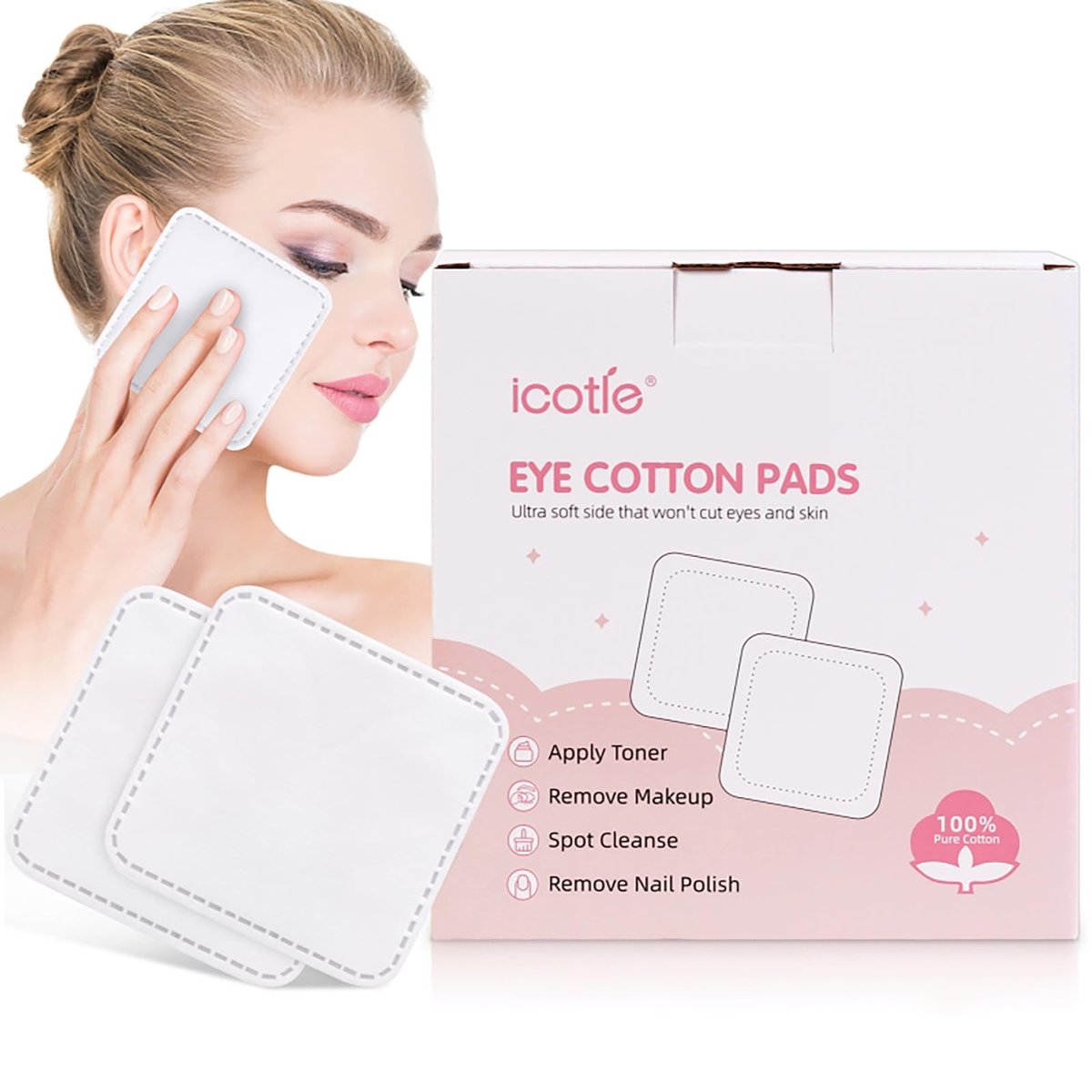 200-Count 100% Cotton Ultra Soft Square Eye Cotton Pads – Spunlace Technology, Makeup Remover Pads for Facial Cleansing, All Skin Types - görsel 2