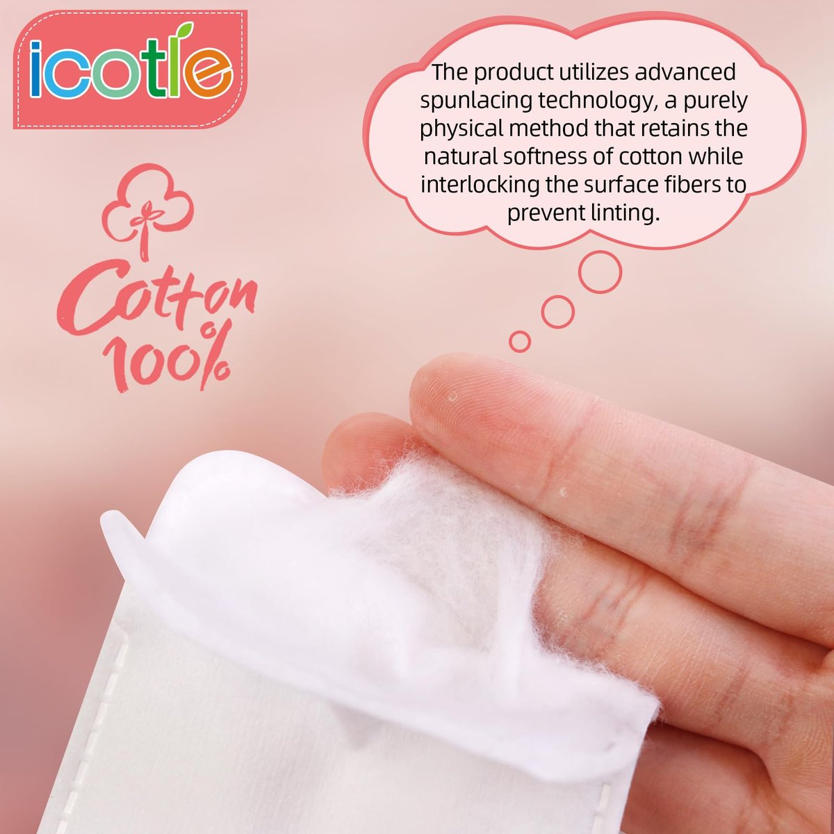 200-Count 100% Cotton Ultra Soft Square Eye Cotton Pads – Spunlace Technology, Makeup Remover Pads for Facial Cleansing, All Skin Types - görsel 6