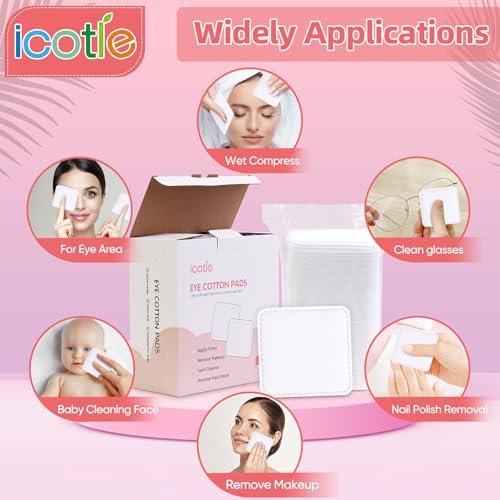 200-Count 100% Cotton Ultra Soft Square Eye Cotton Pads – Spunlace Technology, Makeup Remover Pads for Facial Cleansing, All Skin Types - görsel 11