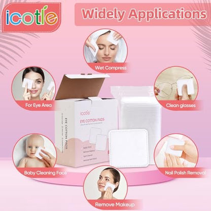 200-Count 100% Cotton Ultra Soft Square Eye Cotton Pads – Spunlace Technology, Makeup Remover Pads for Facial Cleansing, All Skin Types