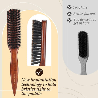 BESTOOL Pure Boar Bristle Hair Brush – Smooth Flyaways, Edge Control & Slick Back for Women, Men & Kids – Best for Sensitive Scalp, Medium, Thin & Fine Hair