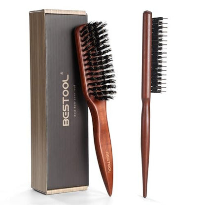 BESTOOL Pure Boar Bristle Hair Brush – Smooth Flyaways, Edge Control & Slick Back for Women, Men & Kids – Best for Sensitive Scalp, Medium, Thin & Fine Hair