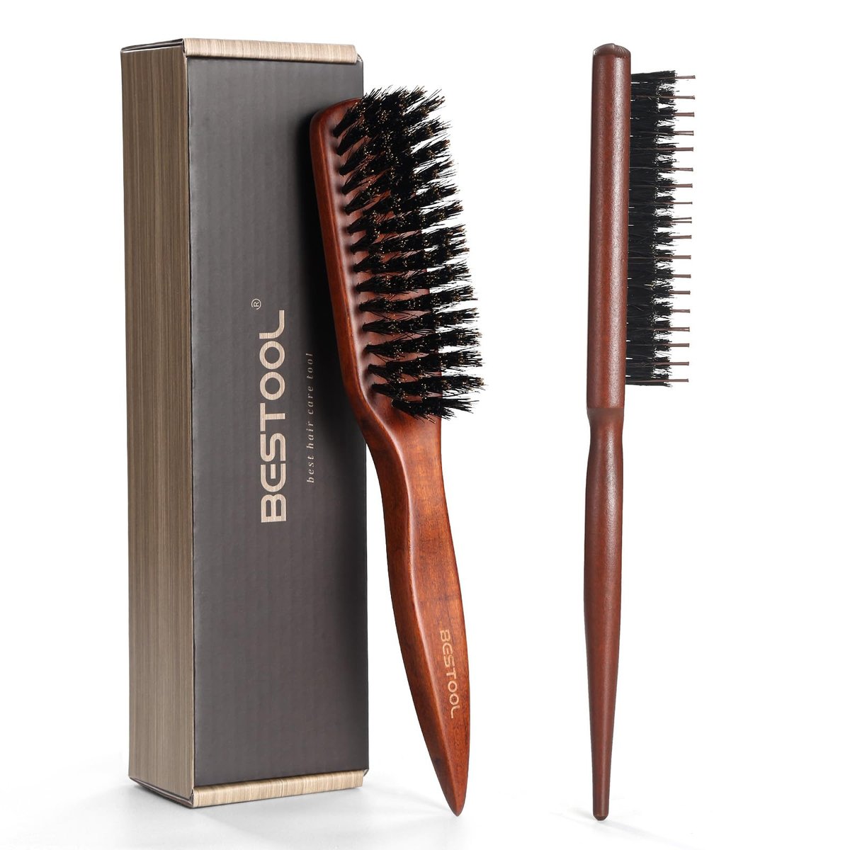 BESTOOL Pure Boar Bristle Hair Brush – Smooth Flyaways, Edge Control & Slick Back for Women, Men & Kids – Best for Sensitive Scalp, Medium, Thin & Fine Hair - görsel 1