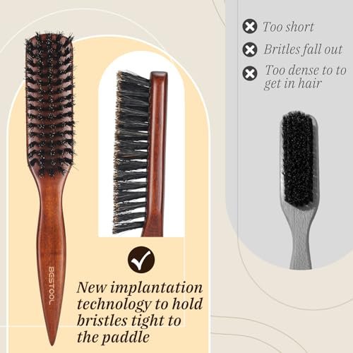 BESTOOL Pure Boar Bristle Hair Brush – Smooth Flyaways, Edge Control & Slick Back for Women, Men & Kids – Best for Sensitive Scalp, Medium, Thin & Fine Hair - görsel 8