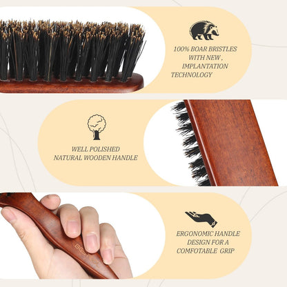BESTOOL Pure Boar Bristle Hair Brush – Smooth Flyaways, Edge Control & Slick Back for Women, Men & Kids – Best for Sensitive Scalp, Medium, Thin & Fine Hair