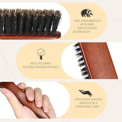 BESTOOL Pure Boar Bristle Hair Brush – Smooth Flyaways, Edge Control & Slick Back for Women, Men & Kids – Best for Sensitive Scalp, Medium, Thin & Fine Hair