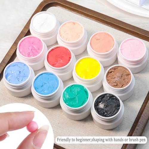 Fcozpjk 3D Sculpture Gel Kit - 12 Colors Non-Sticky Hand Builder Nail Gel with Silicone Carving Pen for Nail Art Flowers Modeling, Manicure Salon Supplies Avelisse