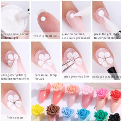 Fcozpjk 3D Sculpture Gel Kit - 12 Colors Non-Sticky Hand Builder Nail Gel with Silicone Carving Pen for Nail Art Flowers Modeling, Manicure Salon Supplies Avelisse