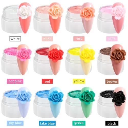 Fcozpjk 3D Sculpture Gel Kit - 12 Colors Non-Sticky Hand Builder Nail Gel with Silicone Carving Pen for Nail Art Flowers Modeling, Manicure Salon Supplies Avelisse