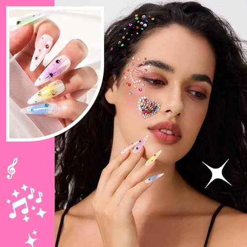 YGDZ Face Rhinestones Kit – Multicolor Face Eye Gems for Makeup, Face Jewels Set with Glue, Nail Gems, Body & Hair Rhinestones for Halloween & Party - görsel 4