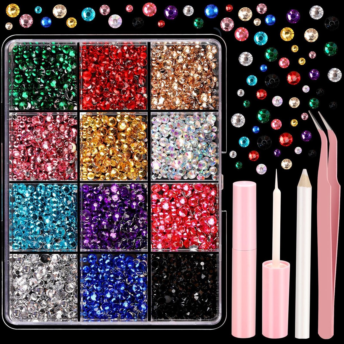 YGDZ Face Rhinestones Kit – Multicolor Face Eye Gems for Makeup, Face Jewels Set with Glue, Nail Gems, Body & Hair Rhinestones for Halloween & Party - görsel 1