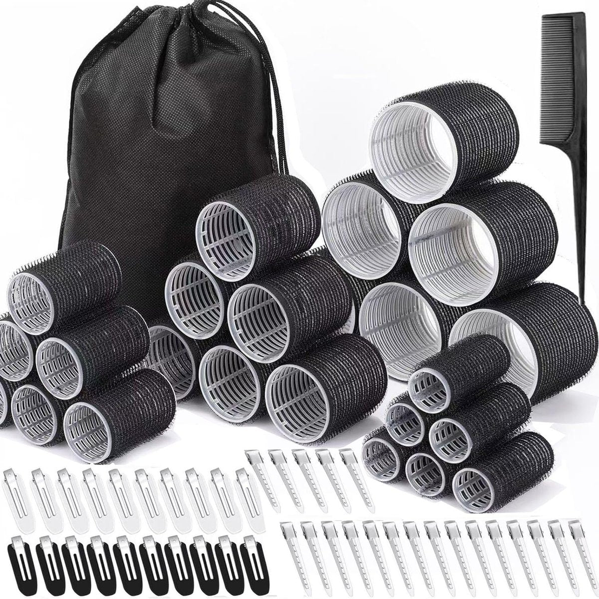 66 Pcs Hair Rollers for Women – Self Grip Rollers with Clips, 4 Sizes (60/48/36/25 mm) for Long, Medium & Short Hair, Includes Storage Bag and Comb - görsel 1