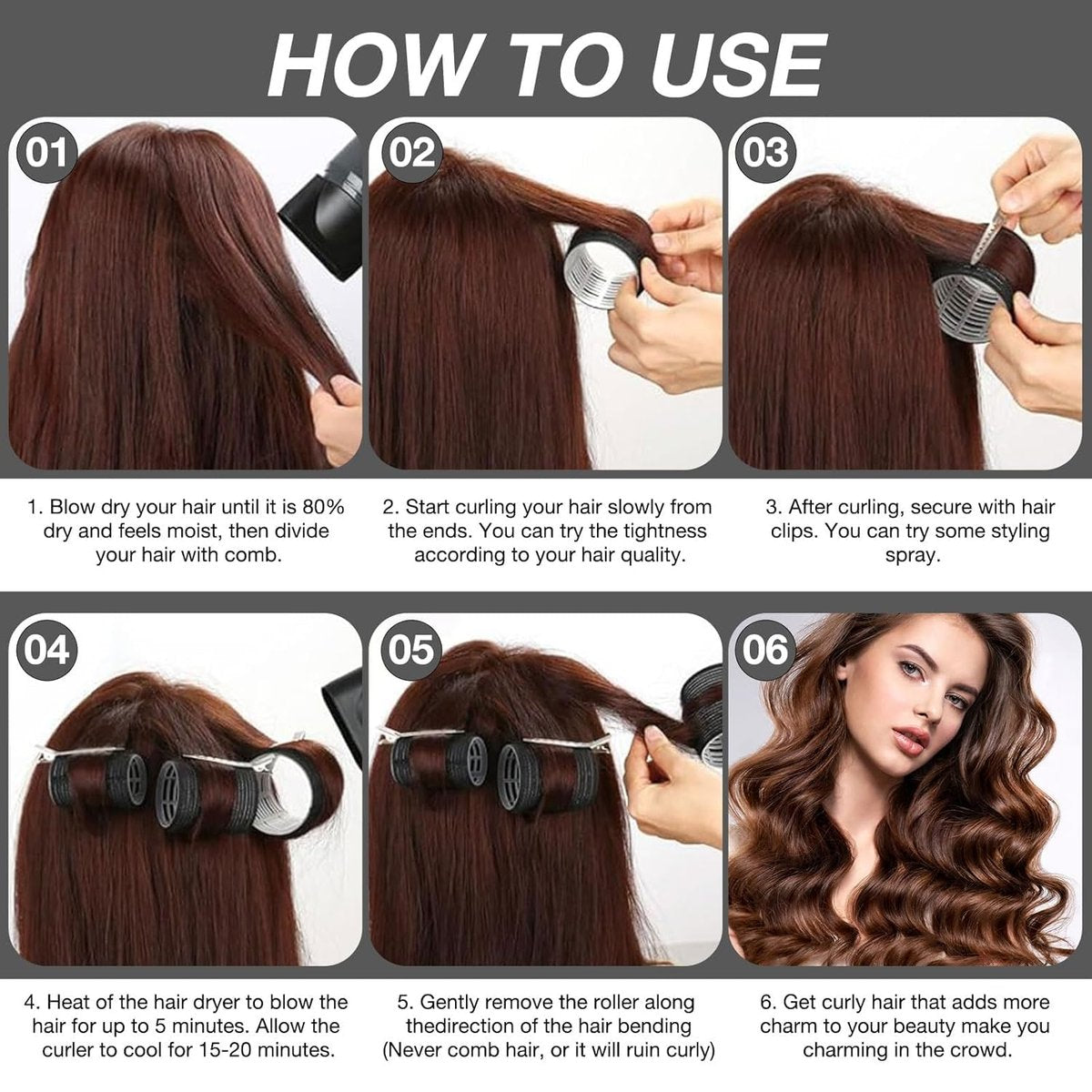 66 Pcs Hair Rollers for Women – Self Grip Rollers with Clips, 4 Sizes (60/48/36/25 mm) for Long, Medium & Short Hair, Includes Storage Bag and Comb - görsel 9