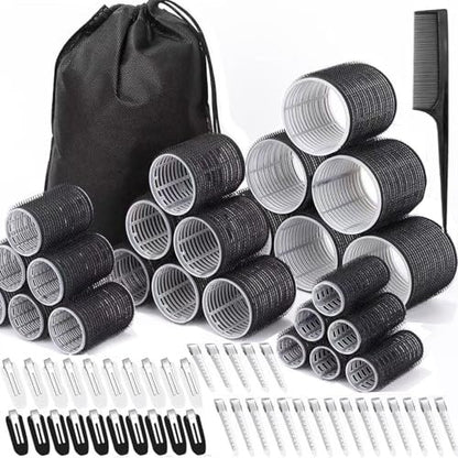 66 Pcs Hair Rollers for Women – Self Grip Rollers with Clips, 4 Sizes (60/48/36/25 mm) for Long, Medium & Short Hair, Includes Storage Bag and Comb