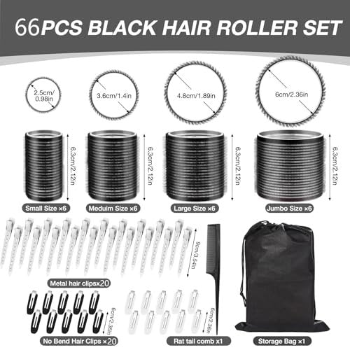 66 Pcs Hair Rollers for Women – Self Grip Rollers with Clips, 4 Sizes (60/48/36/25 mm) for Long, Medium & Short Hair, Includes Storage Bag and Comb - görsel 4