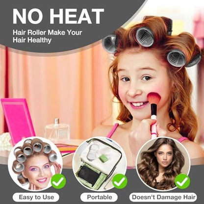 66 Pcs Hair Rollers for Women – Self Grip Rollers with Clips, 4 Sizes (60/48/36/25 mm) for Long, Medium & Short Hair, Includes Storage Bag and Comb