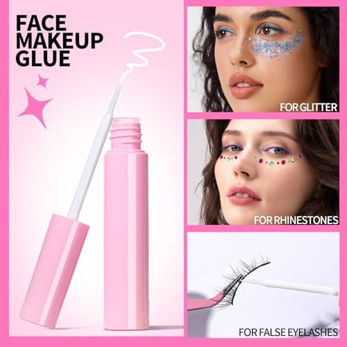 YGDZ Face Gems with Face Makeup Glue for Rhinestones - Multicolor Glass Face Jewels Stickers, Body Glue for Skin, Self Adhesive Rhinestones for Nail Art, Crafts - görsel 8