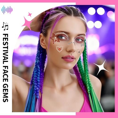 YGDZ Face Gems with Face Makeup Glue for Rhinestones - Multicolor Glass Face Jewels Stickers, Body Glue for Skin, Self Adhesive Rhinestones for Nail Art, Crafts - görsel 10