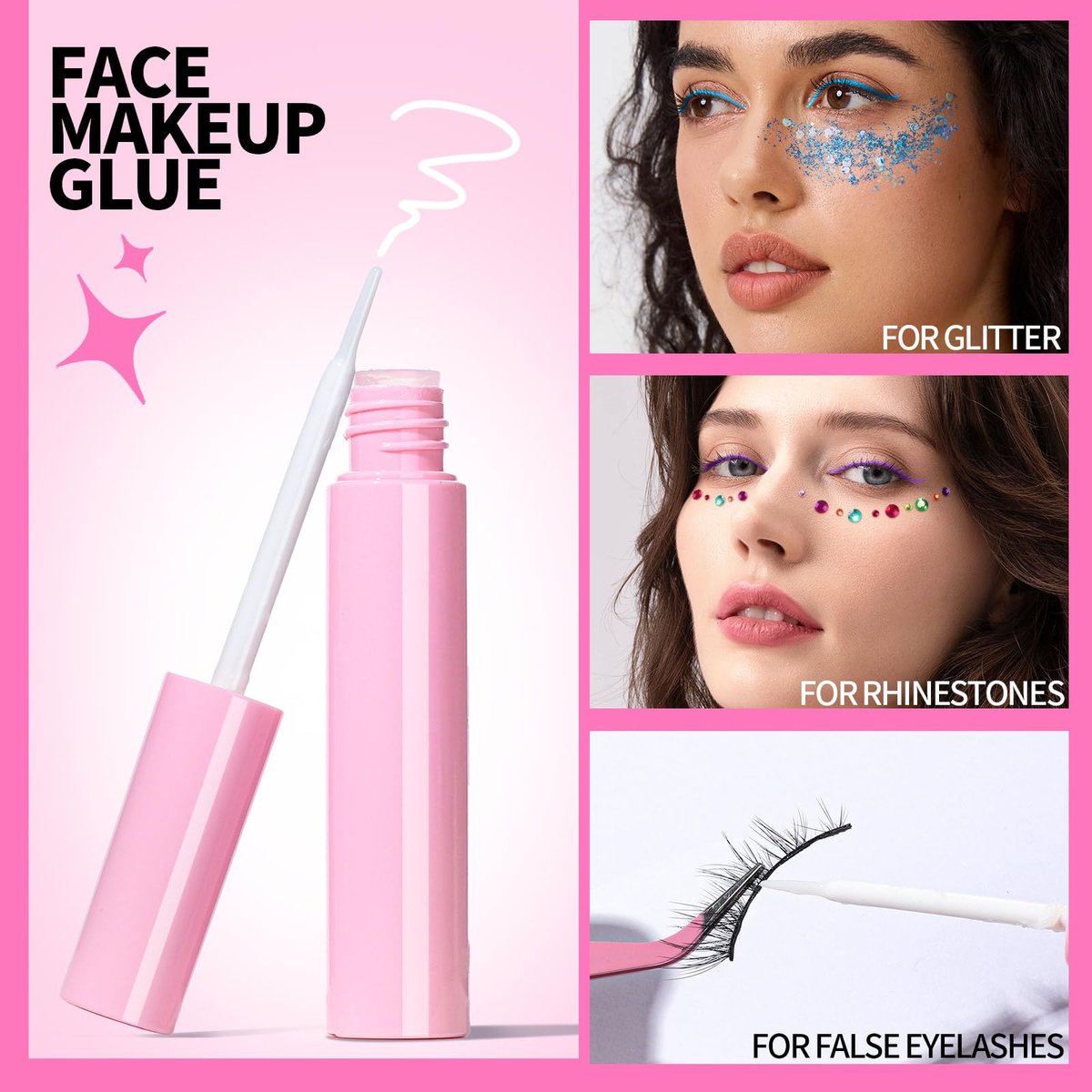 YGDZ Face Gems with Face Makeup Glue for Rhinestones - Multicolor Glass Face Jewels Stickers, Body Glue for Skin, Self Adhesive Rhinestones for Nail Art, Crafts - görsel 7
