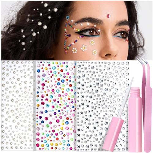 YGDZ Face Gems with Face Makeup Glue for Rhinestones - Multicolor Glass Face Jewels Stickers, Body Glue for Skin, Self Adhesive Rhinestones for Nail Art, Crafts - görsel 2