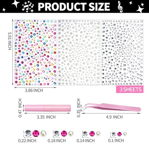 YGDZ Face Gems with Face Makeup Glue for Rhinestones - Multicolor Glass Face Jewels Stickers, Body Glue for Skin, Self Adhesive Rhinestones for Nail Art, Crafts - görsel 6