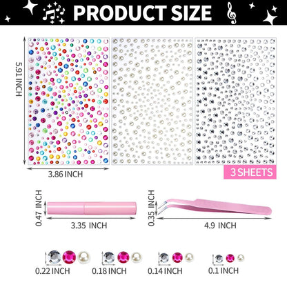 YGDZ Face Gems with Face Makeup Glue for Rhinestones - Multicolor Glass Face Jewels Stickers, Body Glue for Skin, Self Adhesive Rhinestones for Nail Art, Crafts