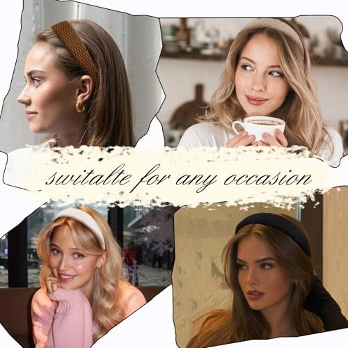 TEBIEKOY Knitted Headbands for Women - 4 Pack Non Slip Wide Hair Bands, Solid Color Elastic Hair Accessories for Girls Avelisse