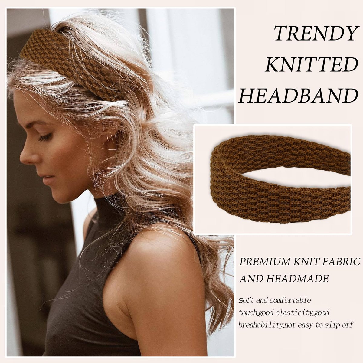 TEBIEKOY Knitted Headbands for Women - 4 Pack Non Slip Wide Hair Bands, Solid Color Elastic Hair Accessories for Girls Avelisse