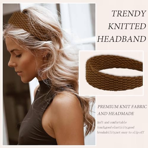 TEBIEKOY Knitted Headbands for Women - 4 Pack Non Slip Wide Hair Bands, Solid Color Elastic Hair Accessories for Girls Avelisse