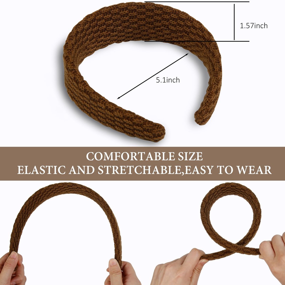 TEBIEKOY Knitted Headbands for Women - 4 Pack Non Slip Wide Hair Bands, Solid Color Elastic Hair Accessories for Girls Avelisse