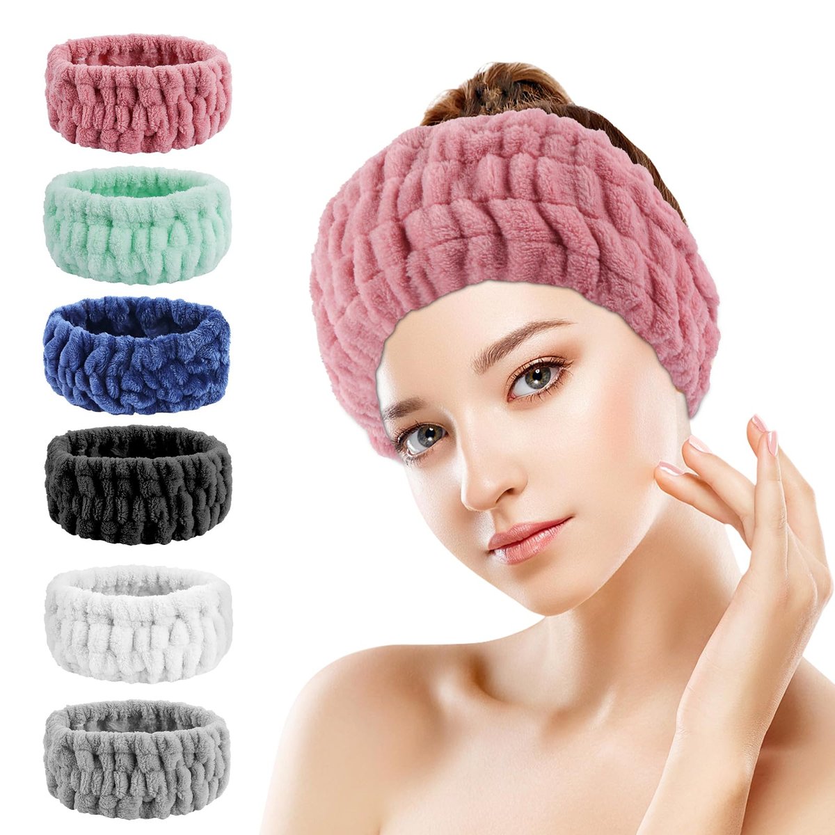 Khrgovd 6PCS Spa Headband for Women – Soft Terry Cloth Hairband for Facial Makeup, Face Washing, Masking, Showering, and Spa Treatments (Multiple Colors) - görsel 1