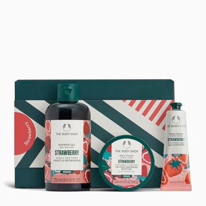 The Body Shop Strawberry Gift Set - 3 Piece Vegan Bath Set with Shower Gel, Body Yogurt & Hand Cream