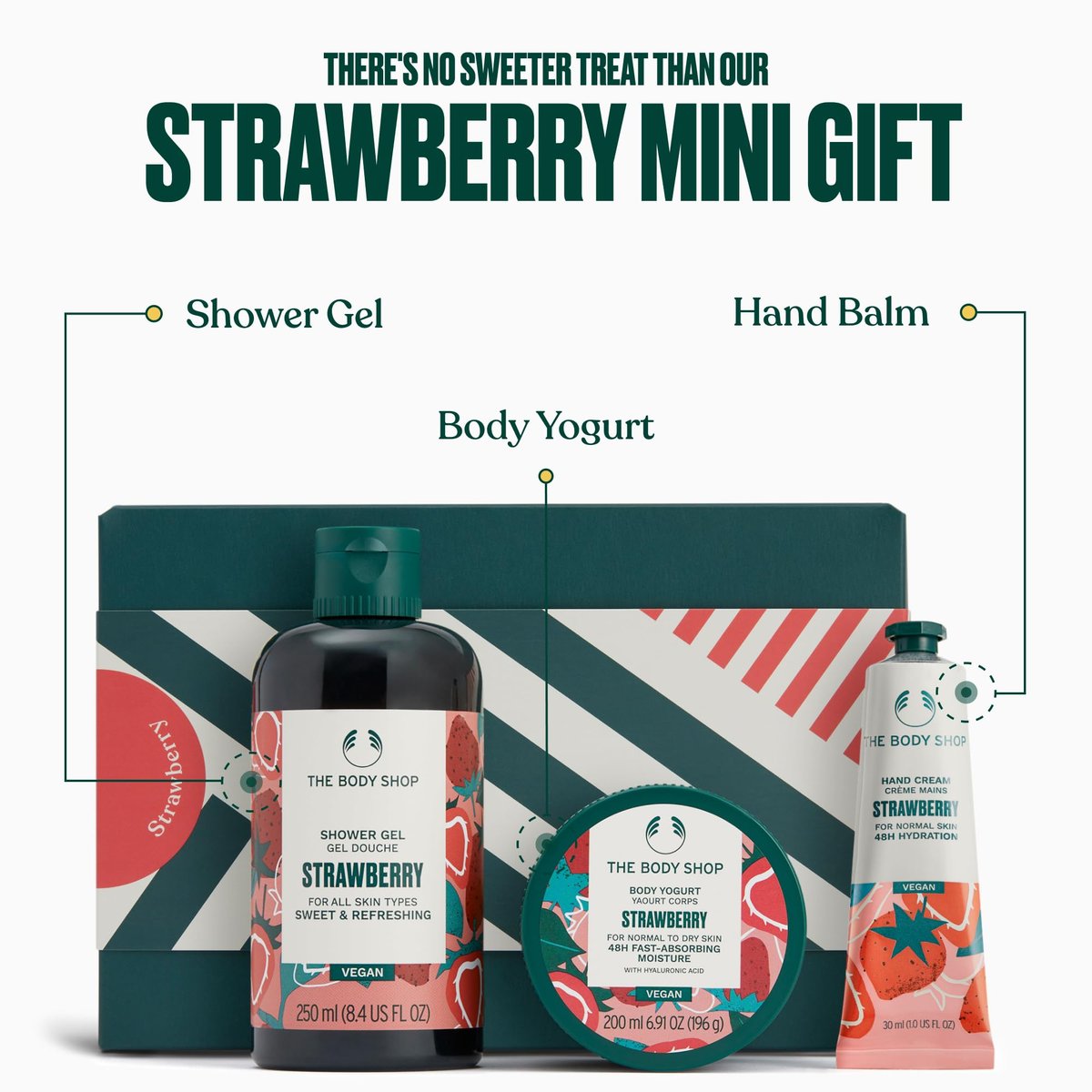 The Body Shop Strawberry Gift Set - 3 Piece Vegan Bath Set with Shower Gel, Body Yogurt & Hand Cream - görsel 3