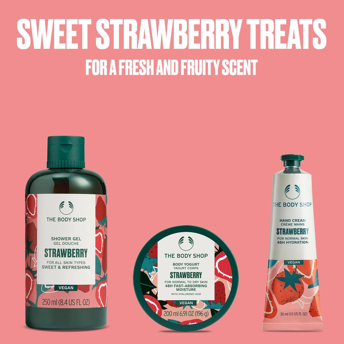 The Body Shop Strawberry Gift Set - 3 Piece Vegan Bath Set with Shower Gel, Body Yogurt & Hand Cream - görsel 5