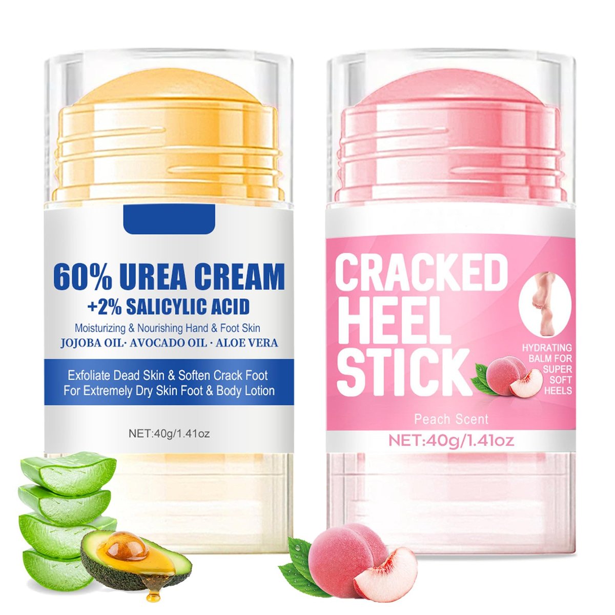 HJXUQIME 2-Pack 60% Urea Hydrating Foot Cream – Anti-Cracking Moisturizer for Dry Cracked Feet & Hands (Aloe + Peach) - görsel 1