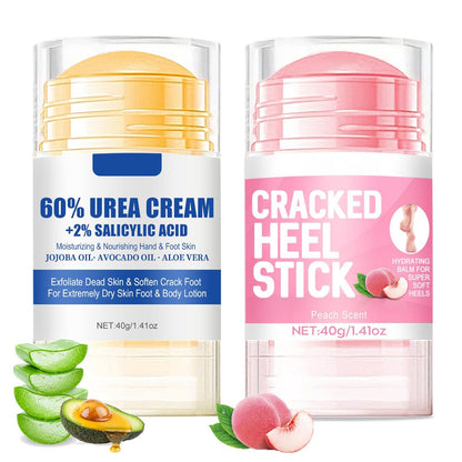 HJXUQIME 2-Pack 60% Urea Hydrating Foot Cream – Anti-Cracking Moisturizer for Dry Cracked Feet & Hands (Aloe + Peach)