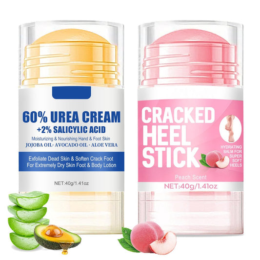 HJXUQIME 2-Pack 60% Urea Hydrating Foot Cream – Anti-Cracking Moisturizer for Dry Cracked Feet & Hands (Aloe + Peach)