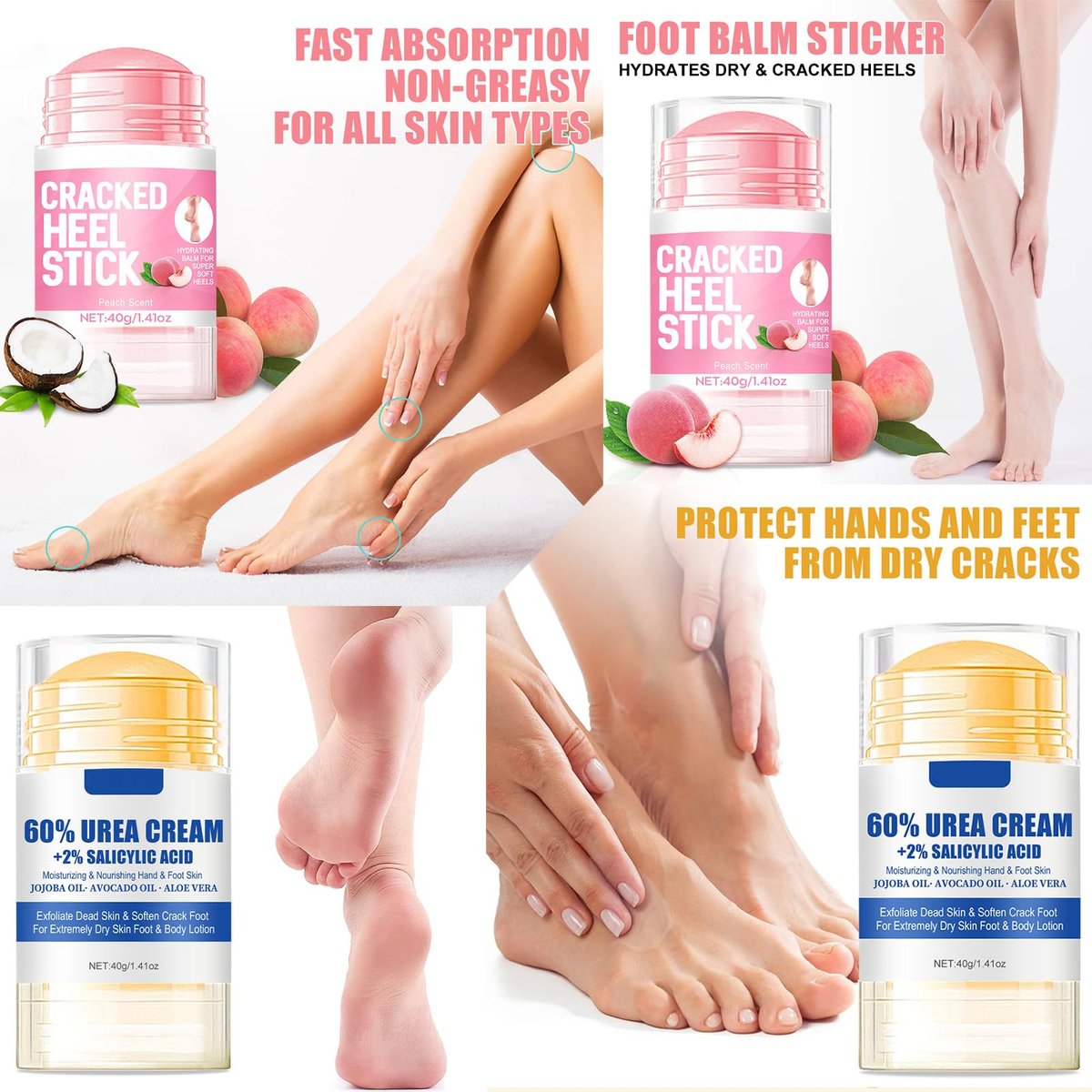 HJXUQIME 2-Pack 60% Urea Hydrating Foot Cream – Anti-Cracking Moisturizer for Dry Cracked Feet & Hands (Aloe + Peach) - görsel 9