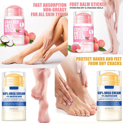 HJXUQIME 2-Pack 60% Urea Hydrating Foot Cream – Anti-Cracking Moisturizer for Dry Cracked Feet & Hands (Aloe + Peach)