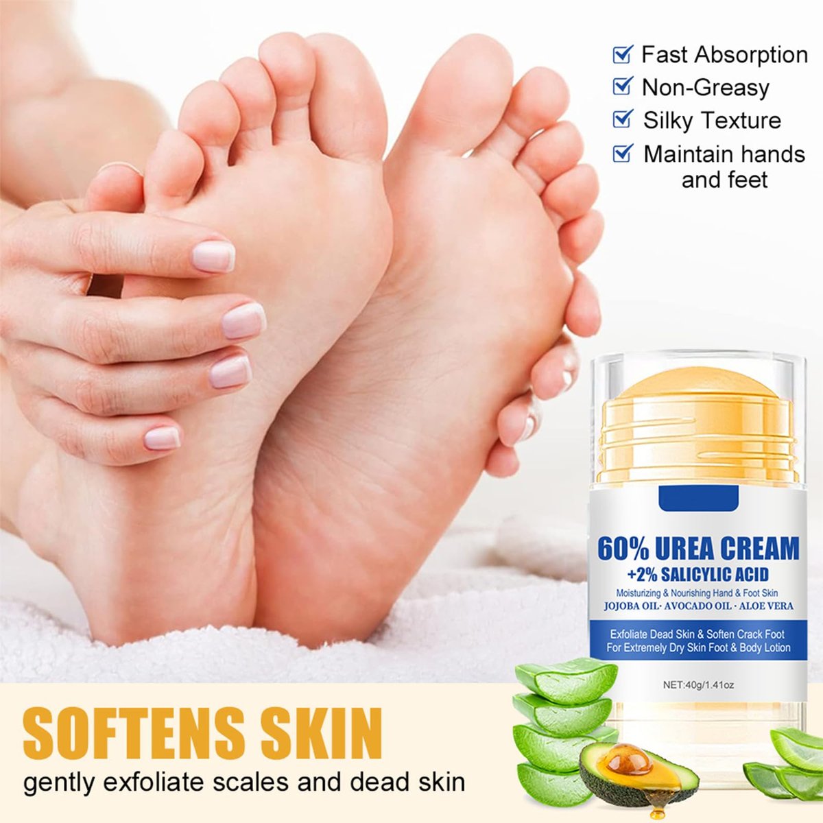 HJXUQIME 2-Pack 60% Urea Hydrating Foot Cream – Anti-Cracking Moisturizer for Dry Cracked Feet & Hands (Aloe + Peach) - görsel 3