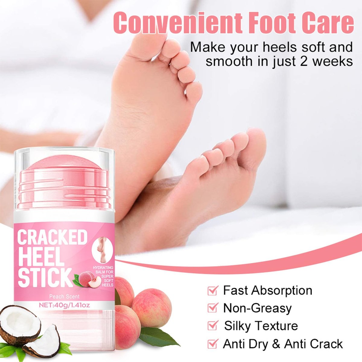 HJXUQIME 2-Pack 60% Urea Hydrating Foot Cream – Anti-Cracking Moisturizer for Dry Cracked Feet & Hands (Aloe + Peach) - görsel 5