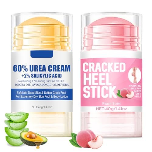 HJXUQIME 2-Pack 60% Urea Hydrating Foot Cream – Anti-Cracking Moisturizer for Dry Cracked Feet & Hands (Aloe + Peach) - görsel 2