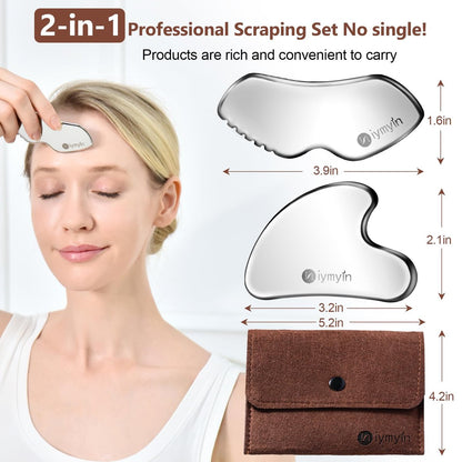 2-Pack Stainless Steel Gua Sha Facial Tools for Jaw Lift, Lymphatic Drainage & Skin Tightening - Silver Avelisse