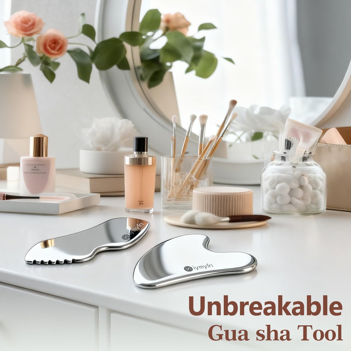 2-Pack Stainless Steel Gua Sha Facial Tools for Jaw Lift, Lymphatic Drainage & Skin Tightening - Silver Avelisse