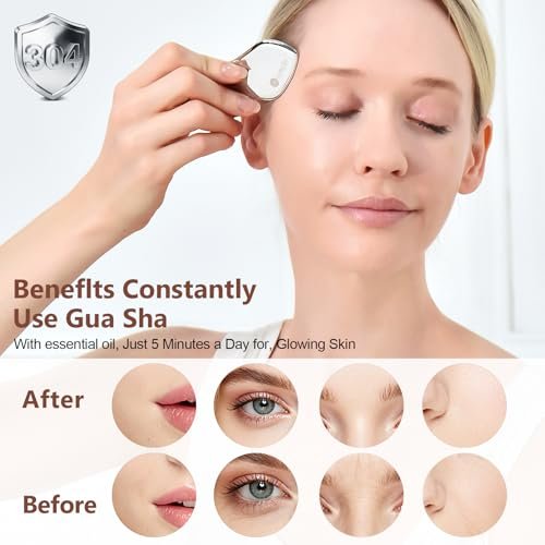 2-Pack Stainless Steel Gua Sha Facial Tools for Jaw Lift, Lymphatic Drainage & Skin Tightening - Silver Avelisse