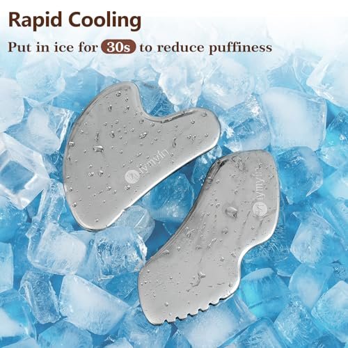 2-Pack Stainless Steel Gua Sha Facial Tools for Jaw Lift, Lymphatic Drainage & Skin Tightening - Silver Avelisse