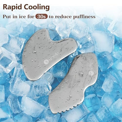 2-Pack Stainless Steel Gua Sha Facial Tools for Jaw Lift, Lymphatic Drainage & Skin Tightening - Silver Avelisse