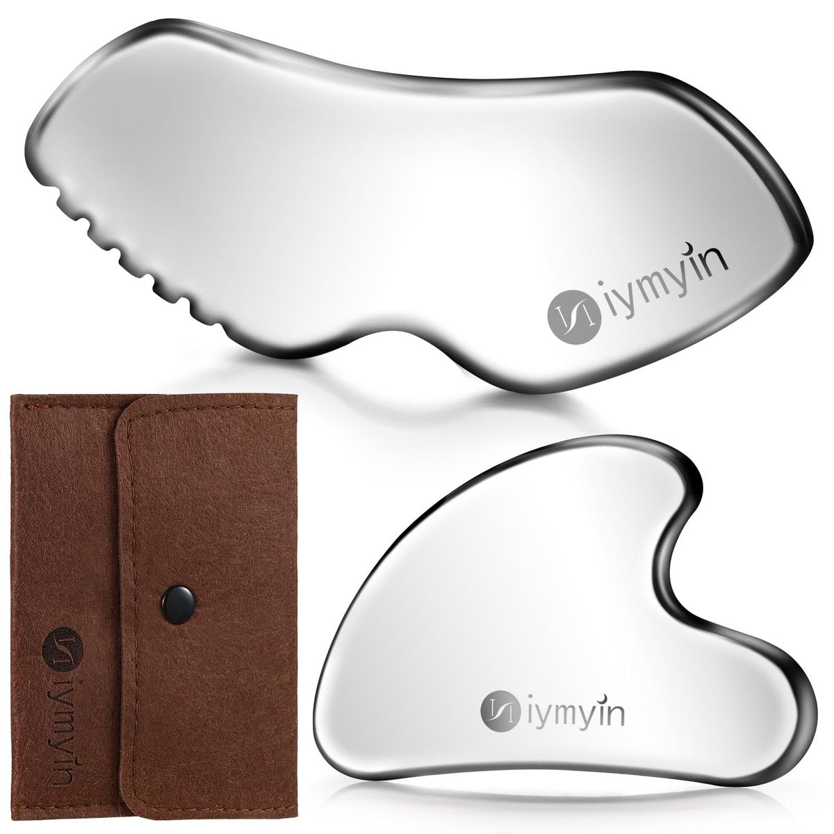 2-Pack Stainless Steel Gua Sha Facial Tools for Jaw Lift, Lymphatic Drainage & Skin Tightening - Silver Avelisse